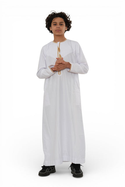 Kids Boys Ramadan White Moroccan Thobe Robe Emirati Eid Jubba- TT-003