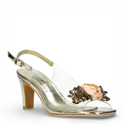 Laura Vita Women’s Mira 05 Clear Golden Slip-On Cinderella Heel Sandals