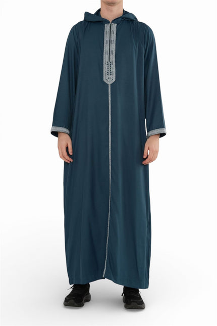 Men's Eid Aqua Green Hooded Moroccan Thobe Robe Djellaba Ramadan Jubba- HM3