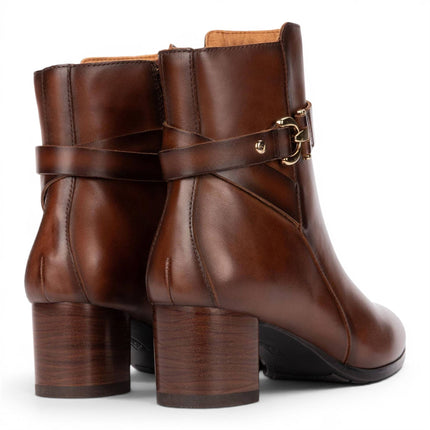 Pikolinos Women's Brown Leather Ankle Heeled Boots - Calafat