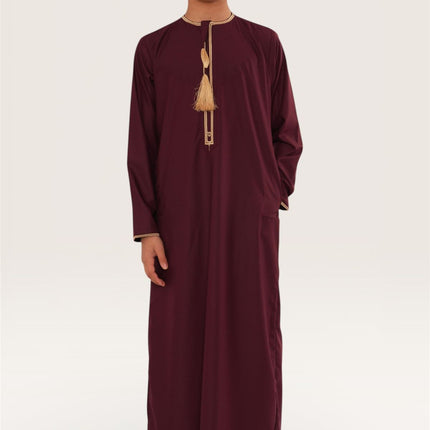 Kids Boys Ramadan Burgundy Red Moroccan Thobe Robe Emirati Eid Jubba- TT-003