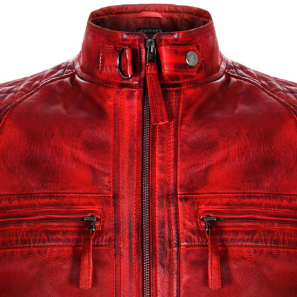 Men's Vintage Leather Quilted Biker Jacket-Monaco