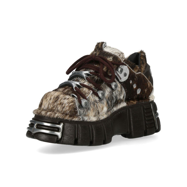 New Rock Brown Fur Leather Gothic Platform Ankle Boots - M-120N-C114