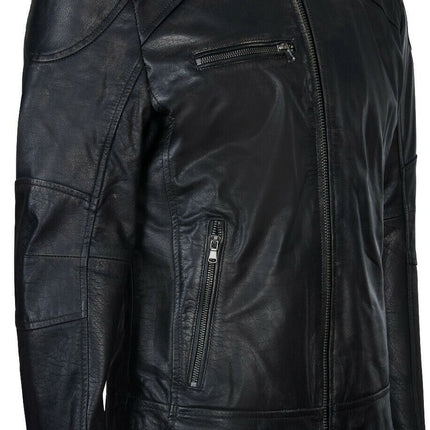 Mens Vintage Black Leather Biker Jacket-Alexandria