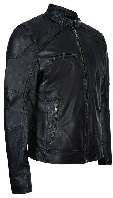 Mens Vintage Black Leather Biker Jacket-Alexandria