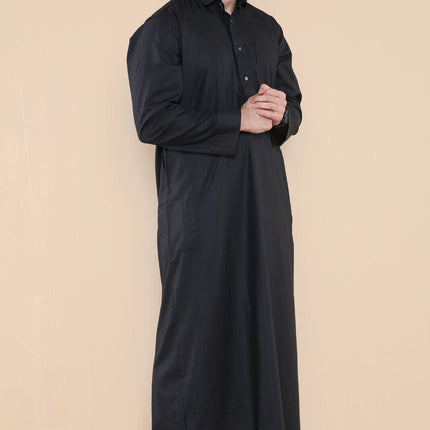 Mens Black Thobe Jubba Saudi Ramadan Eid Islamic Kaftan Kaudara Arabic Jubbah
