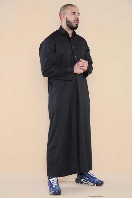 Mens Black Thobe Jubba Saudi Ramadan Eid Islamic Kaftan Kaudara Arabic Jubbah