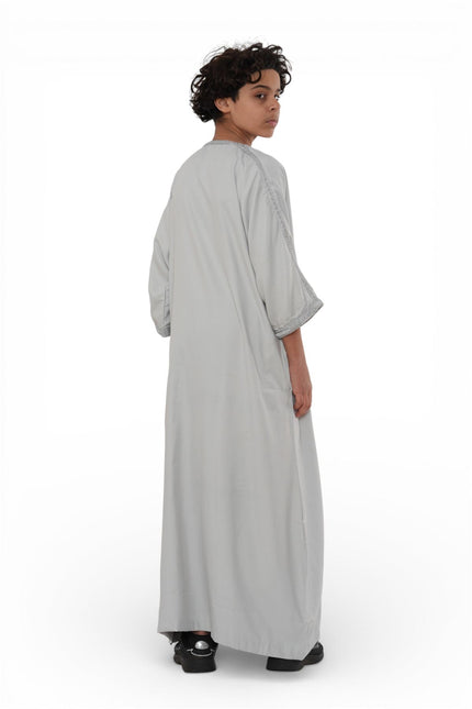 Kids Boys Grey Moroccan Thobe Robe Eid Djellaba Gandoura Jubba- K-HM65