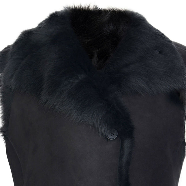 Women's Black Toscana Sheepskin Buttoned Gilet-Manama