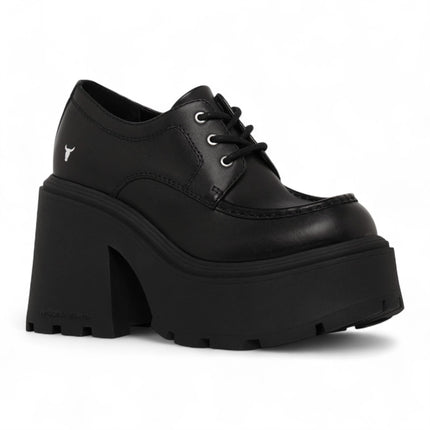 Windsorsmith Womens Black Leather Chunky Platform Lace-Up Shoes - Starcrossed