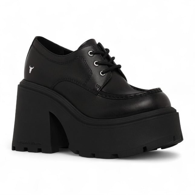 Windsorsmith Womens Black Leather Chunky Platform Lace-Up Shoes - Starcrossed