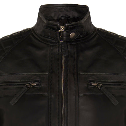 Men's Vintage Leather Quilted Biker Jacket-Monaco