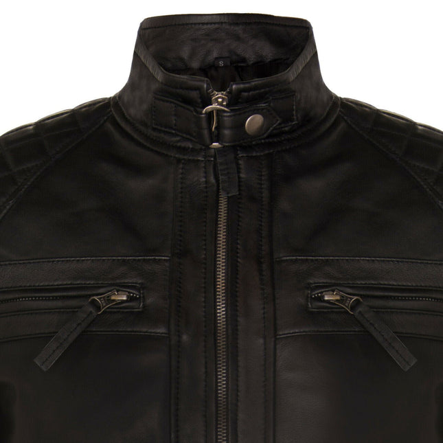 Men's Vintage Leather Quilted Biker Jacket-Monaco