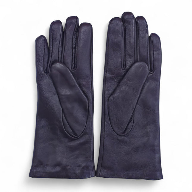 Womens Purple Italian Leather Winter Studded Design Soft Wool Lining Gloves - L-GLV-601