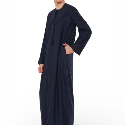 Men's Eid Navy Blue Moroccan Jubba Robe Djellaba Ramadan Eid Thobe - HM11