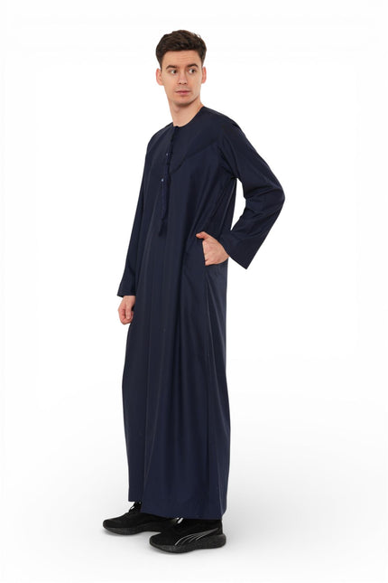 Men's Eid Navy Blue Moroccan Jubba Robe Djellaba Ramadan Eid Thobe - HM11