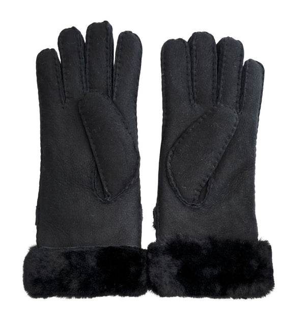 Infinity Leather Womens Black Sheepskin Suede Gloves with Roll Up/Down Cuff