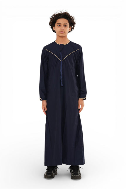 Kids Boys Ramadan Navy Blue Moroccan Jubba Robe Djellaba Eid Thobe - K-TT-006
