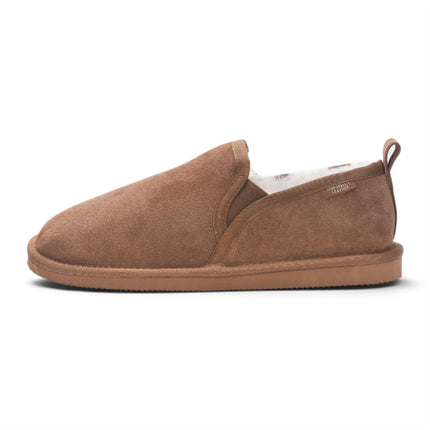 Men's Chestnut Tan Genuine Sheepskin Suede Slipper Winter Moccasins - Cedar