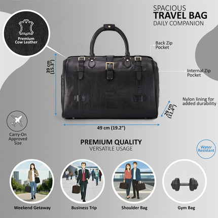 Genuine Leather Black Duffle Holdall Vintage Travel Gym Bag - Windsor