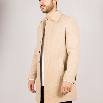 Men's Wool Blend Classic Collar Beige Overcoat