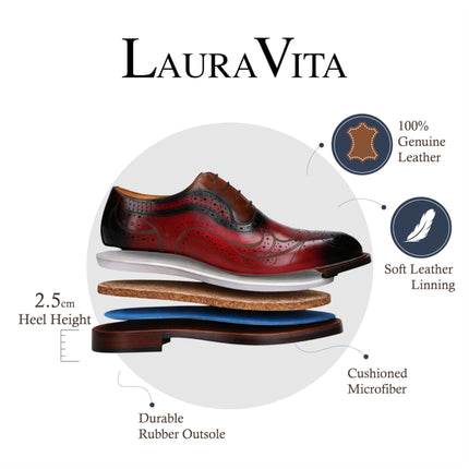 Lorenzo Conti Men's Red Black Leather Brogue Oxford Dress Shoes - Ayan-01