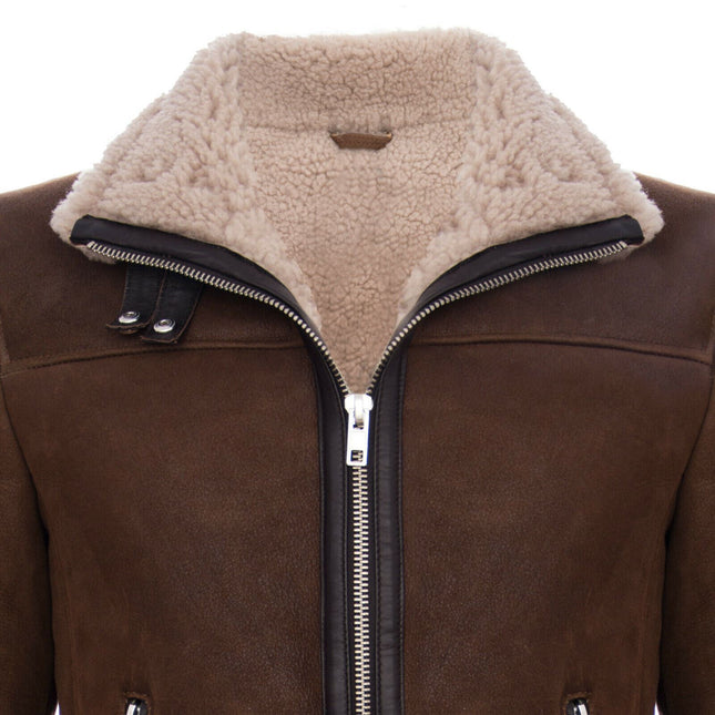 Mens Retro Pilot Sheepskin Leather Biker Jacket-Bogota