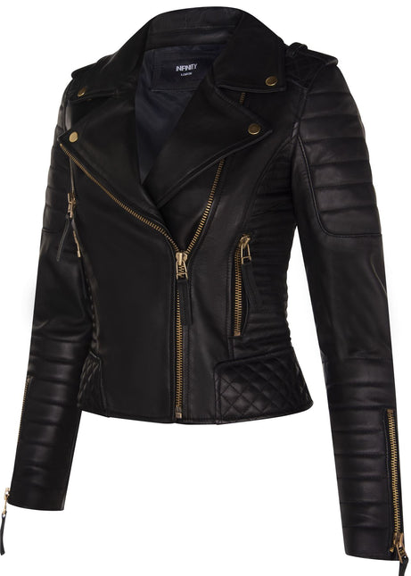 Womens Leather Quilted Vintage Brando Biker Jacket-Lusaka