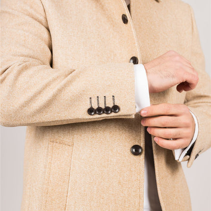 Men's Wool Blend Classic Collar Beige Overcoat