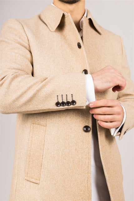 Men's Wool Blend Classic Collar Beige Overcoat