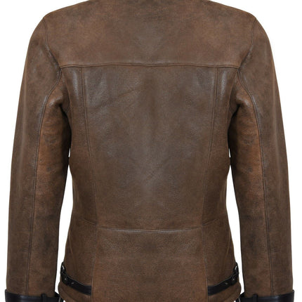 Mens Double Breasted Sheepskin Leather Biker Jacket-Manila