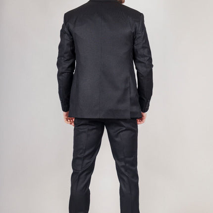 Mens IM1 Double Brusted Plain Black 3 Piece Suit