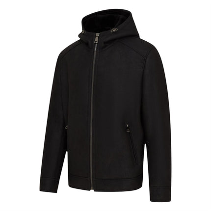 Mens Black Sheepksin Hooded Shearling Bomber Jacket - Benalla