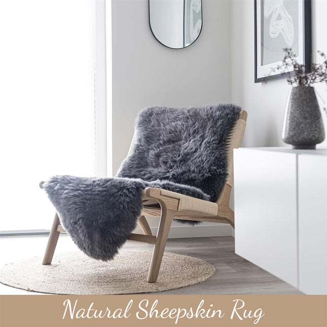 Genuine Sheepskin Charcoal Grey Double Natural Fluffy Silky Soft Real Wool Rug