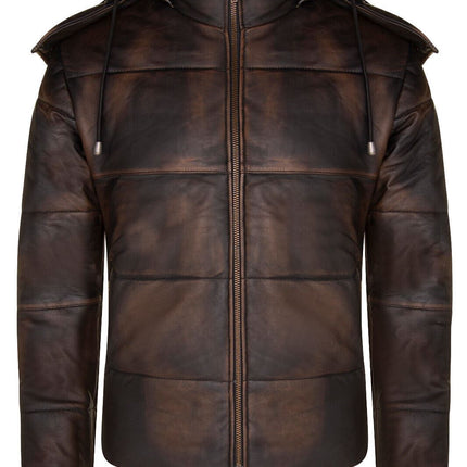 Mens Puffer Leather Bomber Jacket-Augsburg
