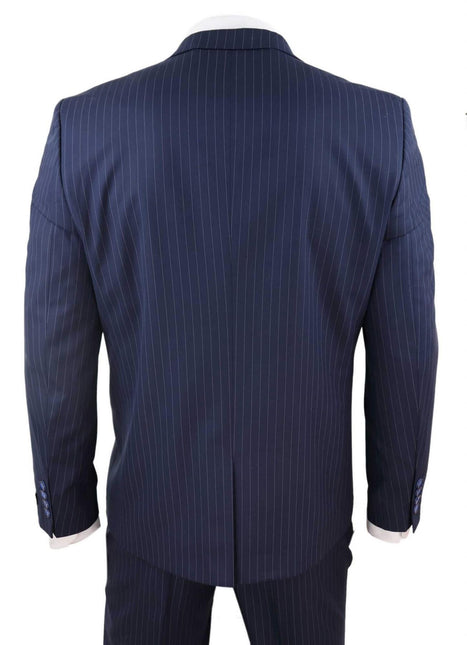 Men's 3 Piece Navy Blue Pinstripe Retro Suit