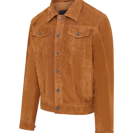 Mens Goat Suede Jeans Jacket Trucker Casual Denim Leather Shirt