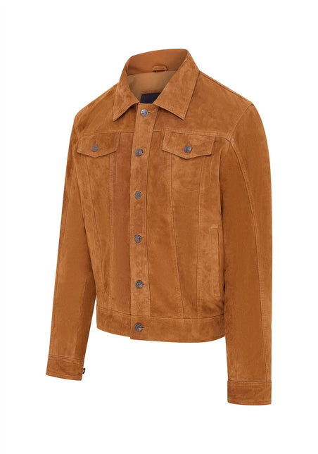 Mens Goat Suede Jeans Jacket Trucker Casual Denim Leather Shirt