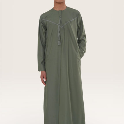 Kids Boys Ramadan Eid Olive Green Moroccan Jubba Robe Djellaba Thobe - K-TT008