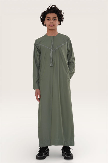 Kids Boys Ramadan Eid Olive Green Moroccan Jubba Robe Djellaba Thobe - K-TT008