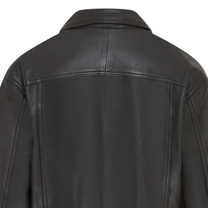 Womens Black Leather Biker Bomber Oversized Jacket - Blouson