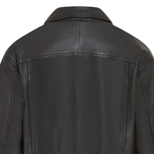 Womens Black Leather Biker Bomber Oversized Jacket - Blouson