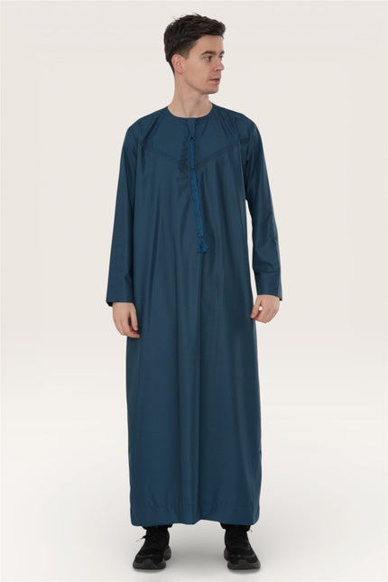 Men's Ramadan Eid Blue Moroccan Jubba Robe Djellaba Thobe - TT-008