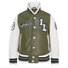 Kids Green Letterman Leather Varsity College Bomber Jacket