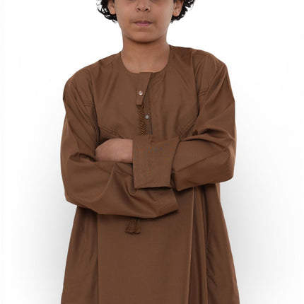 Kids Boys Eid Camel Brown Moroccan Jubba Robe Djellaba Ramadan Eid Thobe - K-HM11
