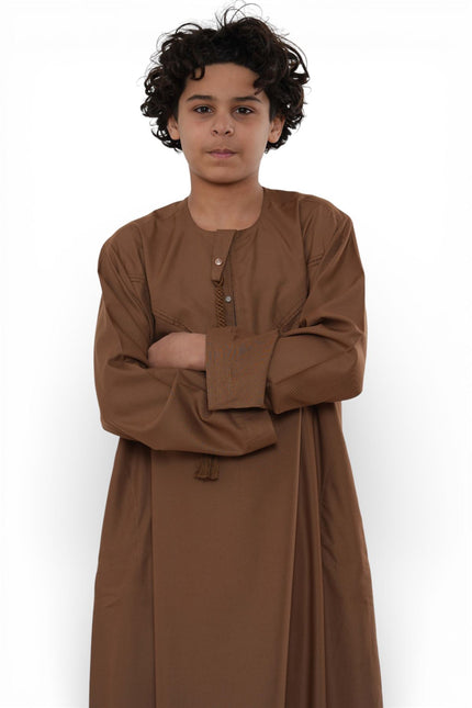 Kids Boys Eid Camel Brown Moroccan Jubba Robe Djellaba Ramadan Eid Thobe - K-HM11