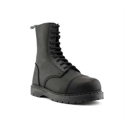 Grinders Unisex Black Stag Acs Leather Steel Toe Cap Lace Up Boots