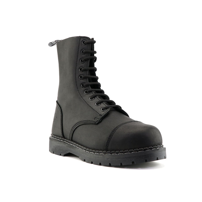 Grinders Unisex Black Stag Acs Leather Steel Toe Cap Lace Up Boots
