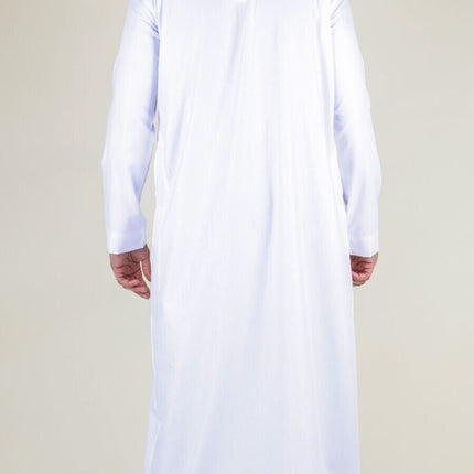 Men's White Thobe Emirati Islamic Jubba Robe Eid Tassel Slim Fit