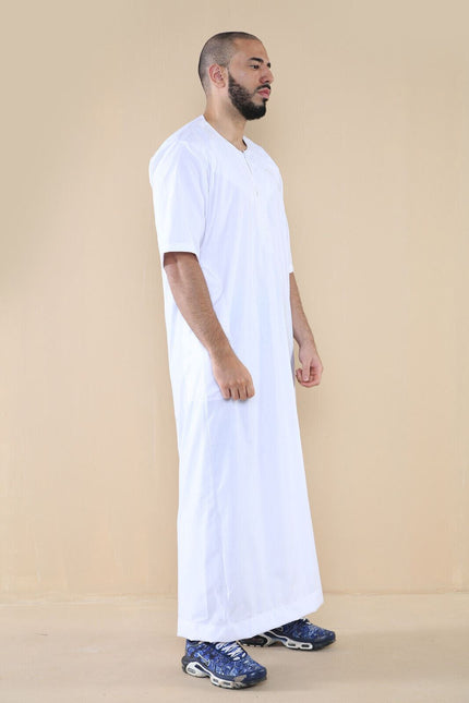 Mens White Thobe Jubba Islamic Arab Moroccan Saudi Zipped Kaftan Arab Robe